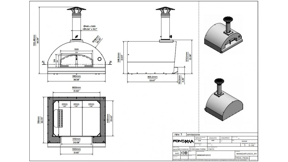 Fontana - Mangiafuoco Built In Wood Pizza Oven - Rosso 2 Fontana - Mangiafuoco Built In Wood Pizza Oven - Rosso - Image 2