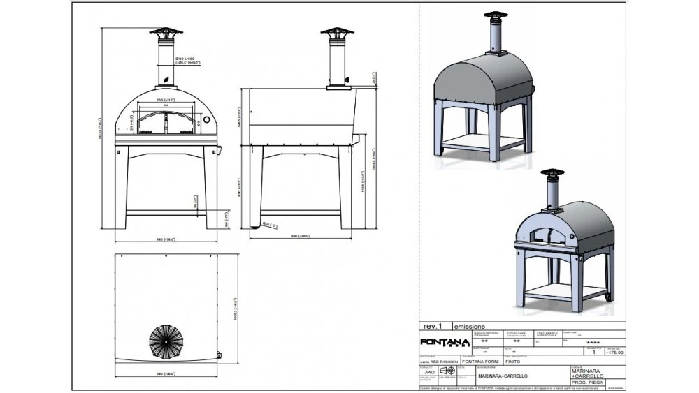 Fontana - Marinara Wood Pizza Oven With Trolley - Rosso 2 Fontana - Marinara Wood Pizza Oven With Trolley - Rosso - Image 2