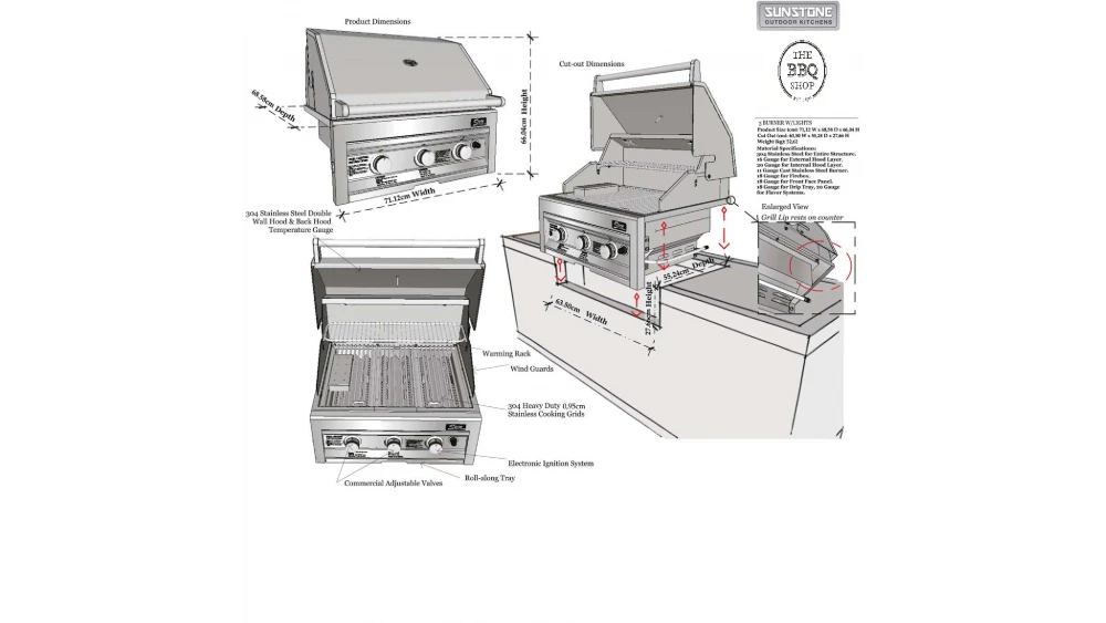 Sunstone Sun Series 3 Burner Built In Gas BBQ 2 Sunstone Sun Series 3 Burner Built In Gas BBQ - Image 2